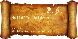 Mallár Jolán névjegykártya